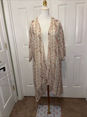 Light Cream Floral-Print Swim Coverup Kimono